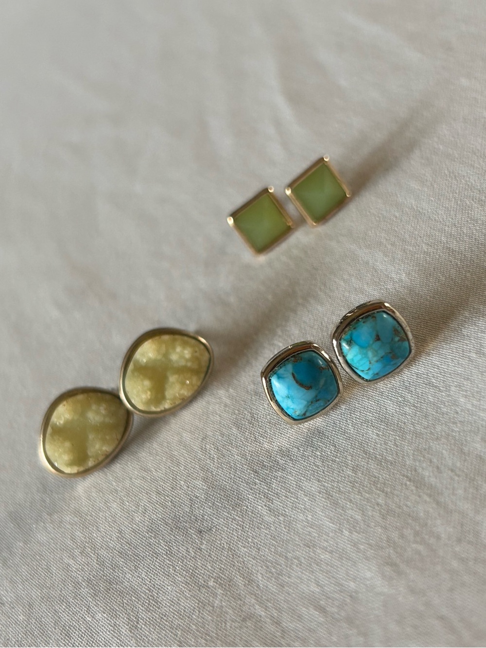 3 Pair Stud Earring Bundle Mint Green Druzy Turquoise